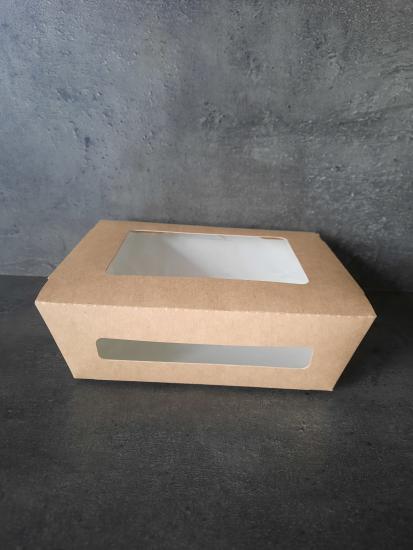 Papírový box / miska EKO na salát 150x115x50 mm hnědý s okénkem