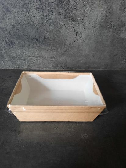 Papírový box / miska EKO na salát 220x160x55 mm hnědý s transp. víčkem